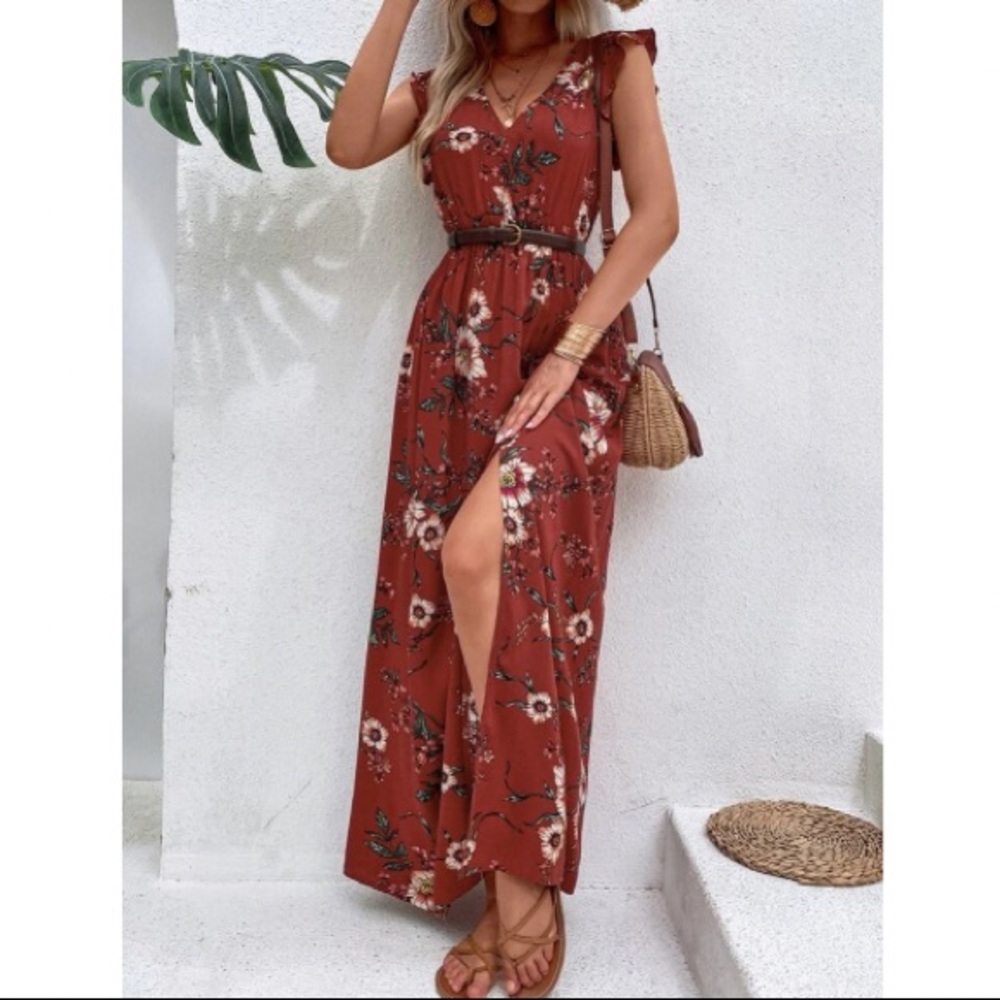 Boho floral print slit thigh maxi dress - Picture 13 of 16